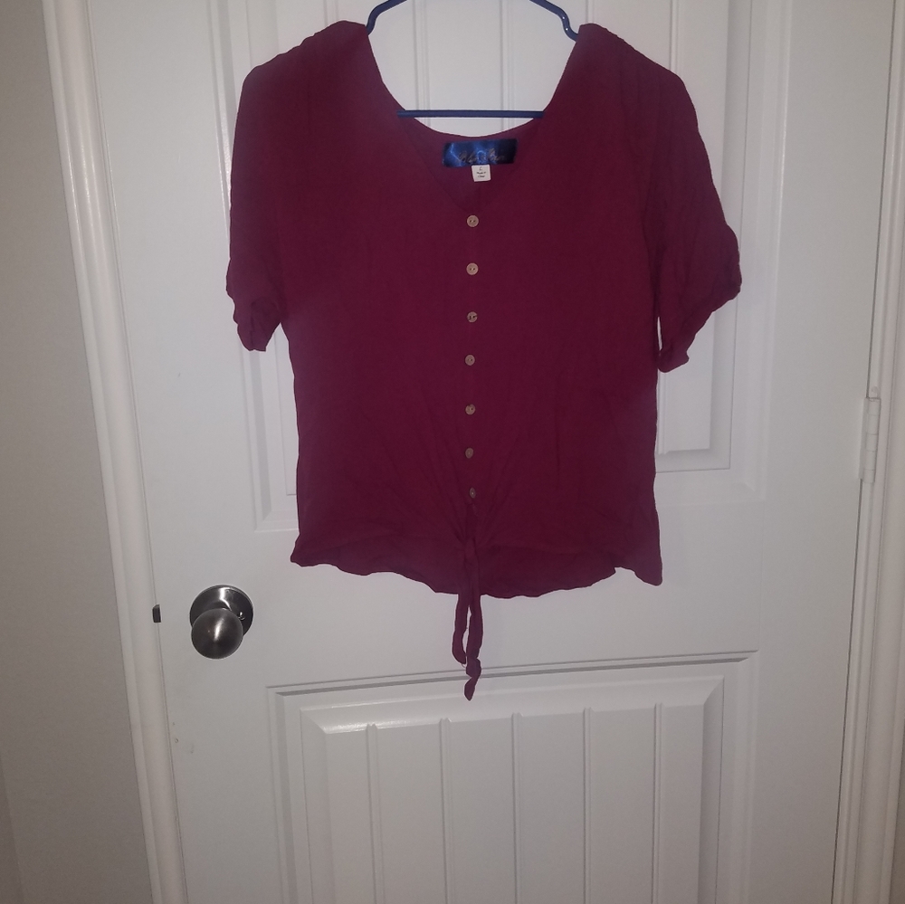 Francesa's Maroon Tied Front Tee